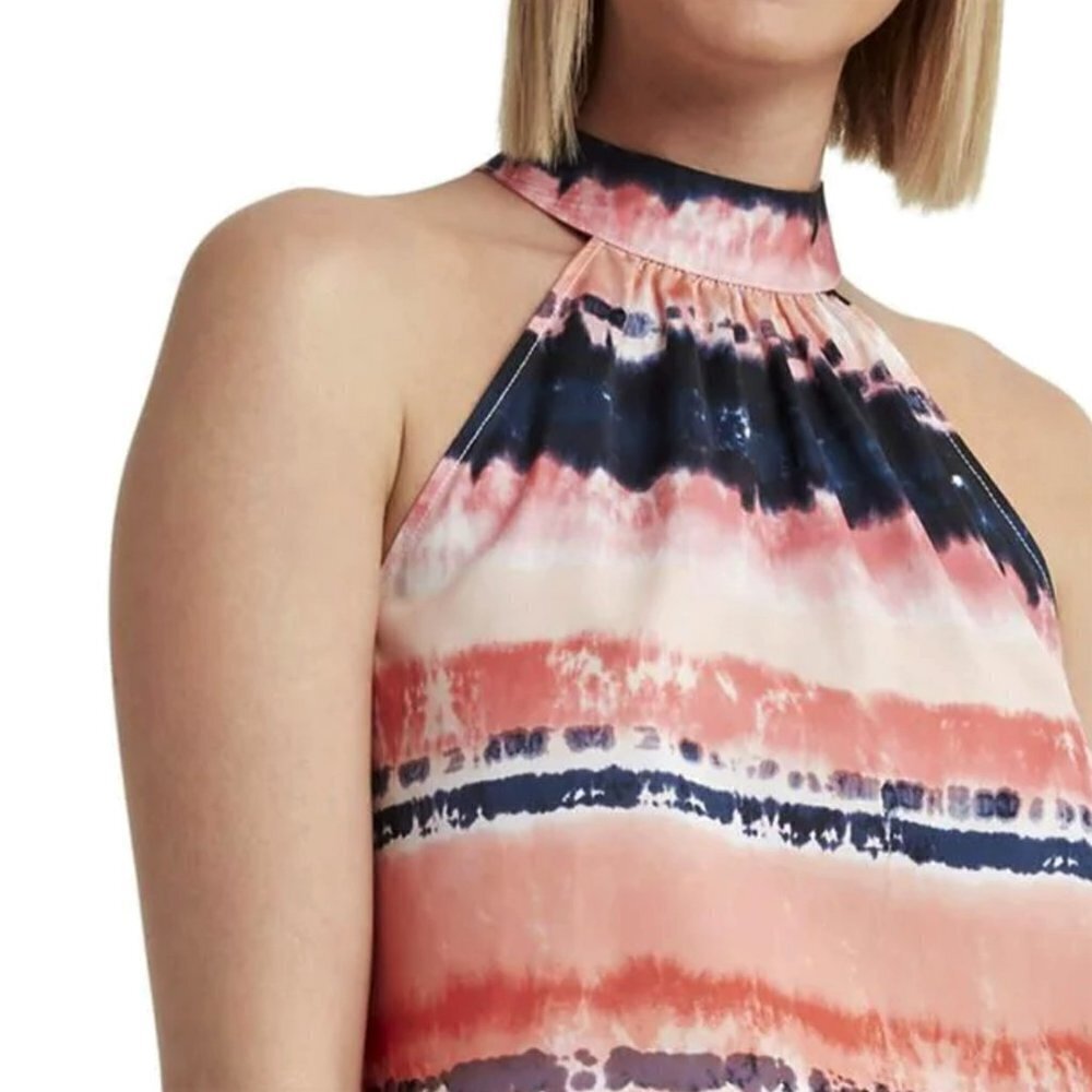 NWT H HALSTON Women's Halter Neck Lava Blossom Printed Blouse Top - Picture 2 of 6